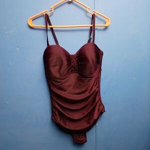 Elegant Burgundy Ruched Swimsuit